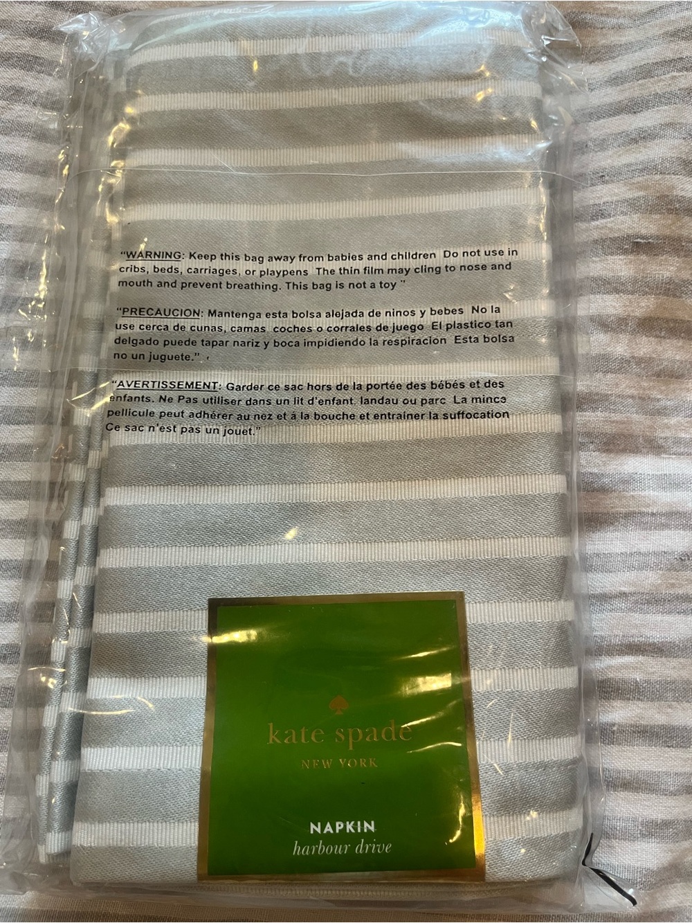 kate spade harbor drive striped napkin set in gray and white